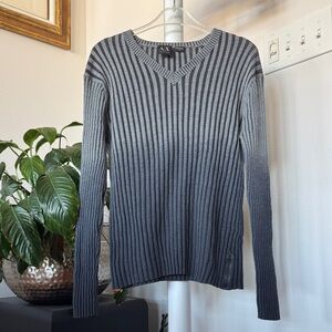 Armani Exchange Women’s Charcoal Ribbed Knit Sweater Top Sz M V Neck Gray